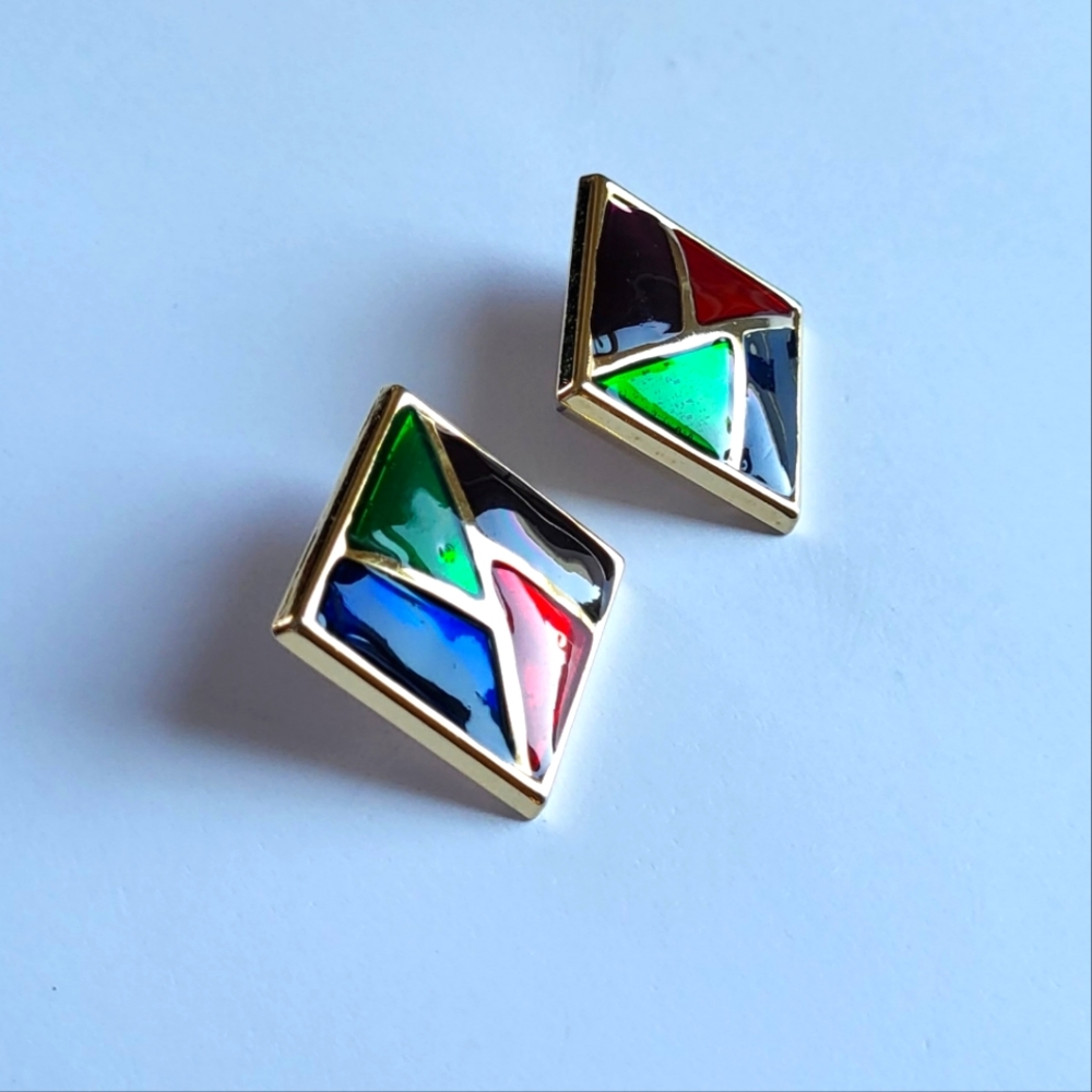 vintage geometric abstract enamel earrings